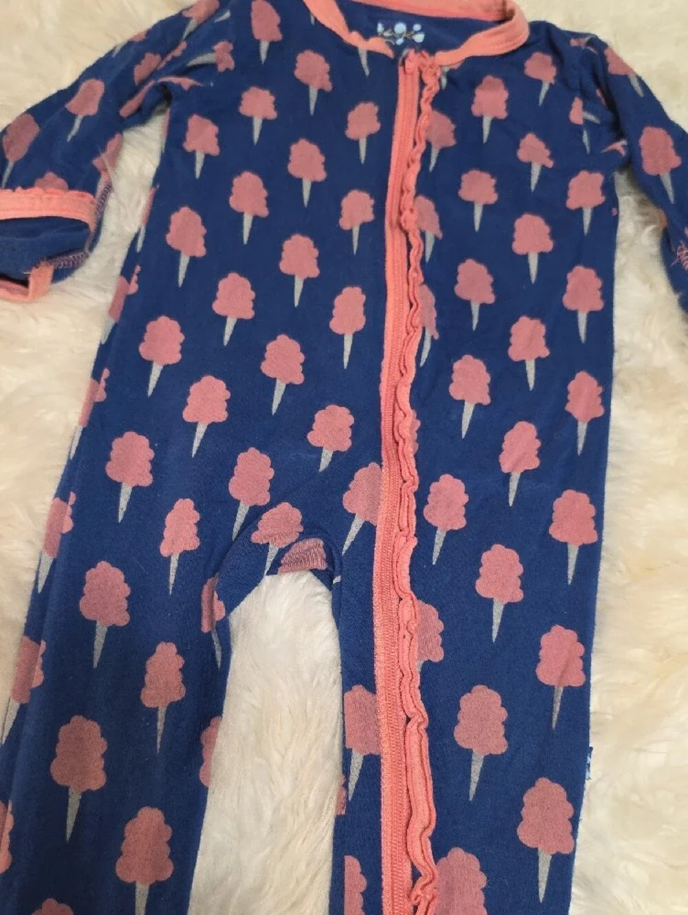 Kickee Pants Girls Navy and Pink Ice cream Bamboo One-Piece Footed Pajamas